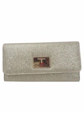 Tahari Metallic Gold Textured RFID Wallet Clutch Snap Flap Shimmer
